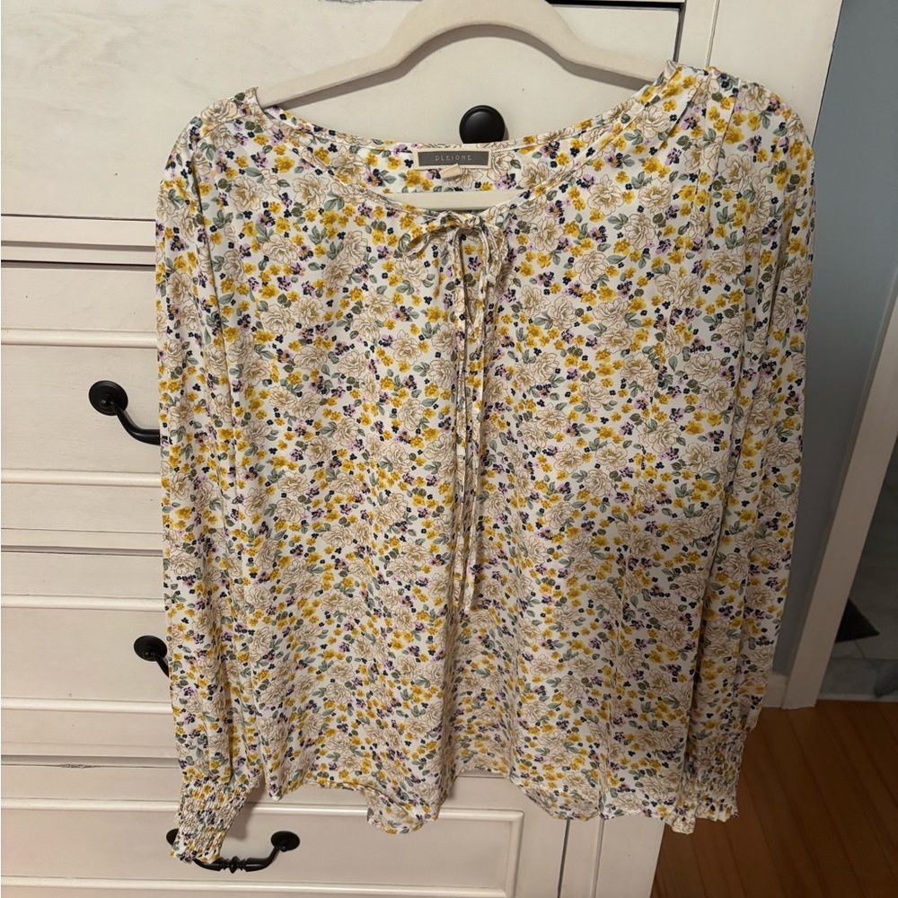 Pleione Cream Tie Front Blouse with Bib Collar